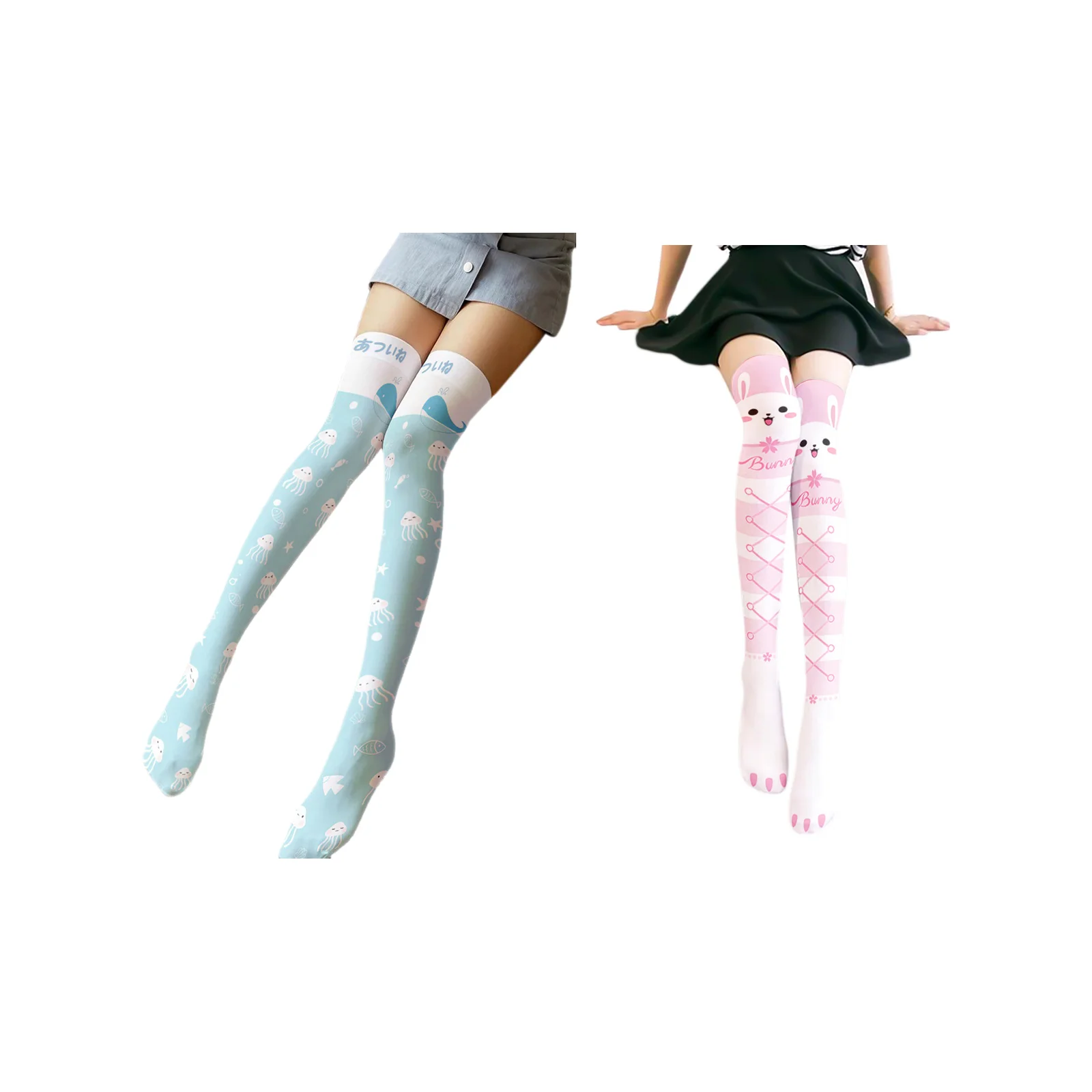 

Japanese cute Lolita print mid-calf socks set (Style 1+Style 2)
