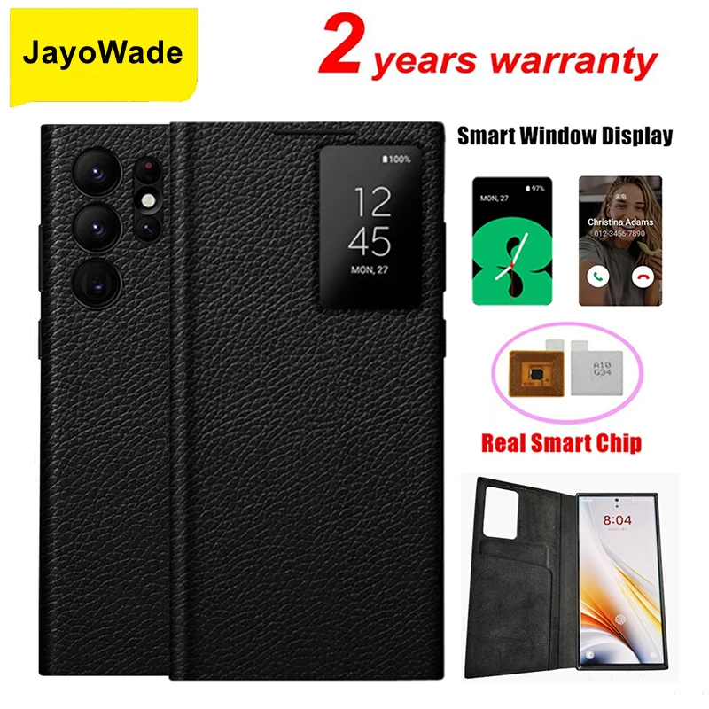 

JayoWade S-View Flip Cover Smart Chip Wallet Leather Cases For Samsung Galaxy S24 Ultra S23Ultra Free-flip Answer Calls Window