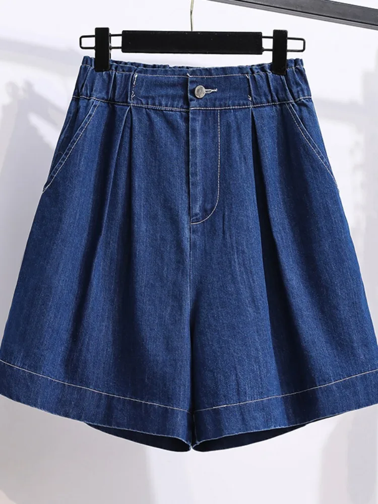 2023 Summer New Plus Size Denim Shorts Casual High Waist A-Line Loose Wide Leg Pants Simple Female Jeans Oversized Women Clothes