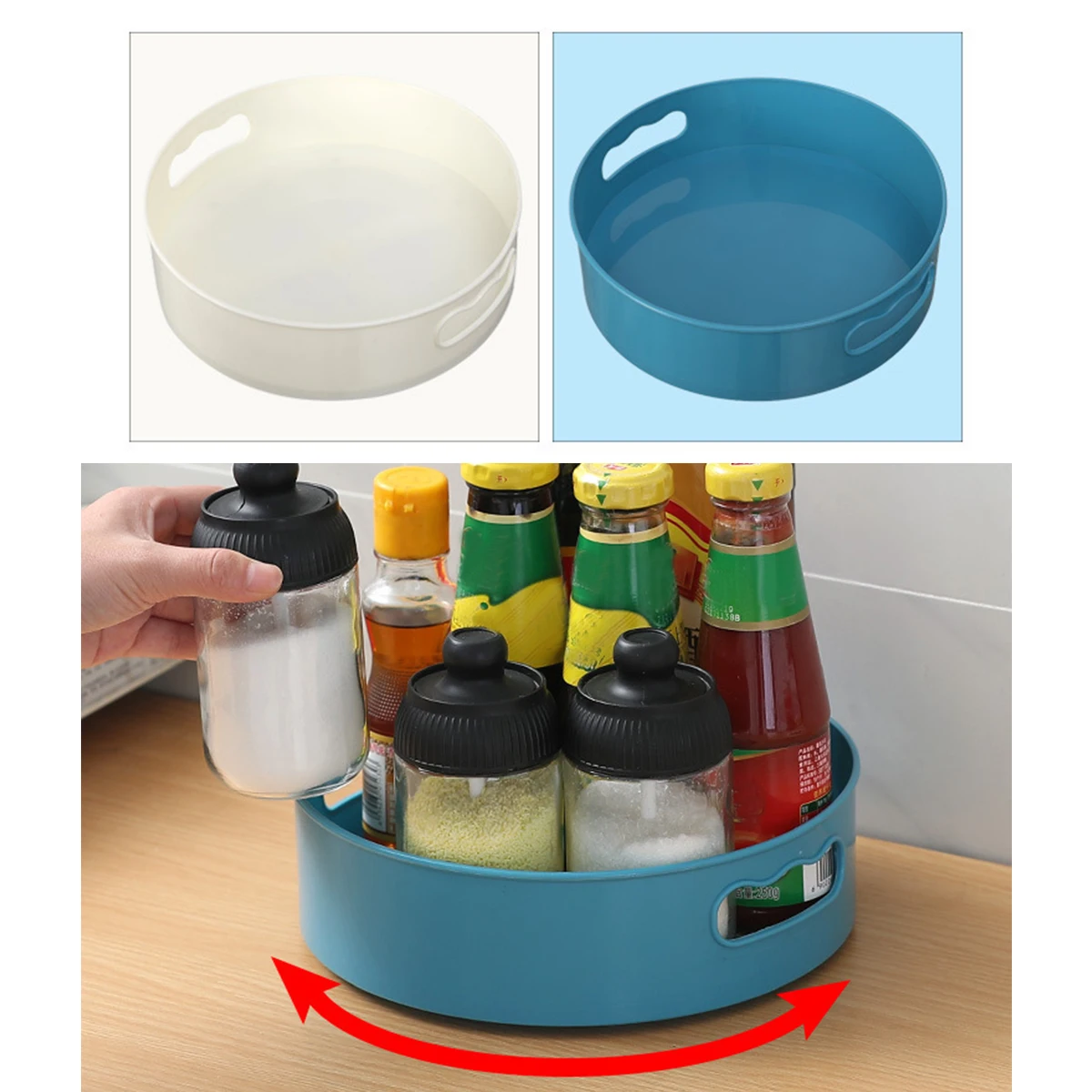 

New Storage Tray--360 Degree Rotating Cabinet Organizer Kitchen Bathroom Cosmetic Turntable Non-Slip Spice Round Rack Plate