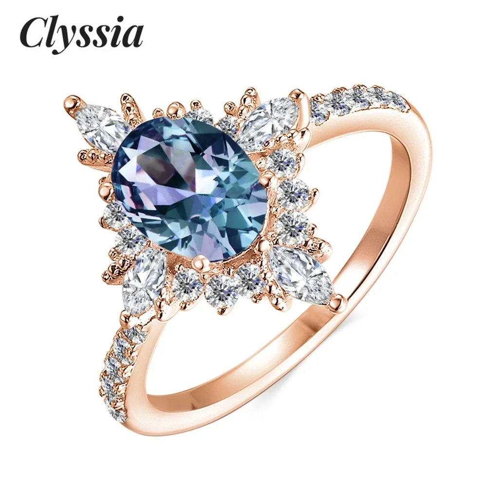 

CLYSSIA стерлингового серебра 925 пробы, новое изменение цвета, александритовый драгоценный камень, ретро коктейльное кольцо, ювелирные изделия, позолоченные 18 карат для женщин