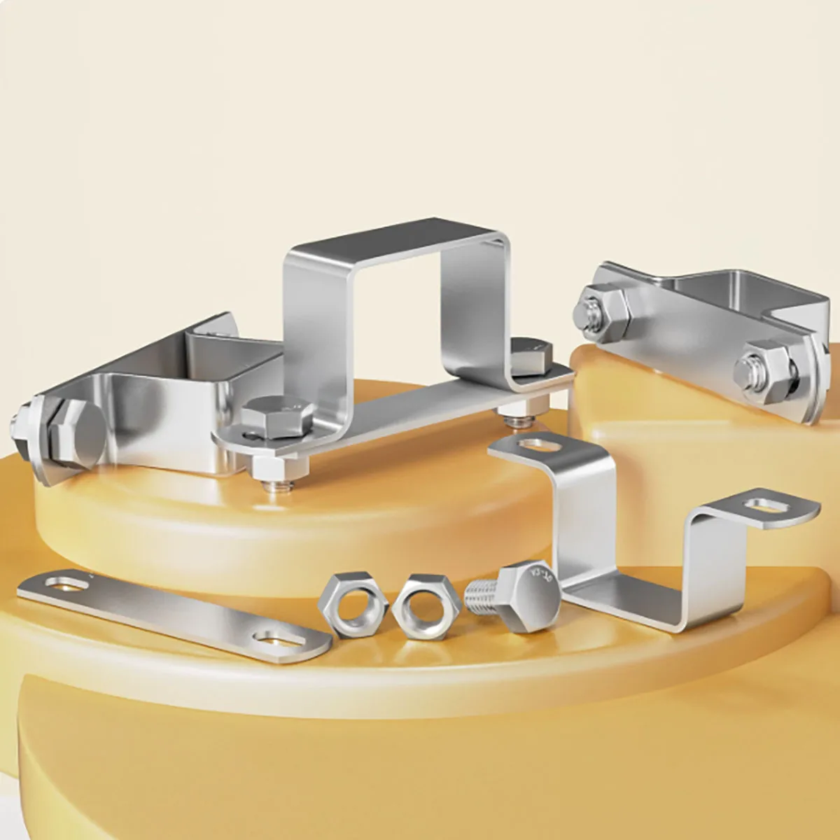 304 Stainless Steel Square U‑Pipe Clamp Set, Omega Horse Riding Bracket Clip for Square Tube Fastening & Pipeline Mounting