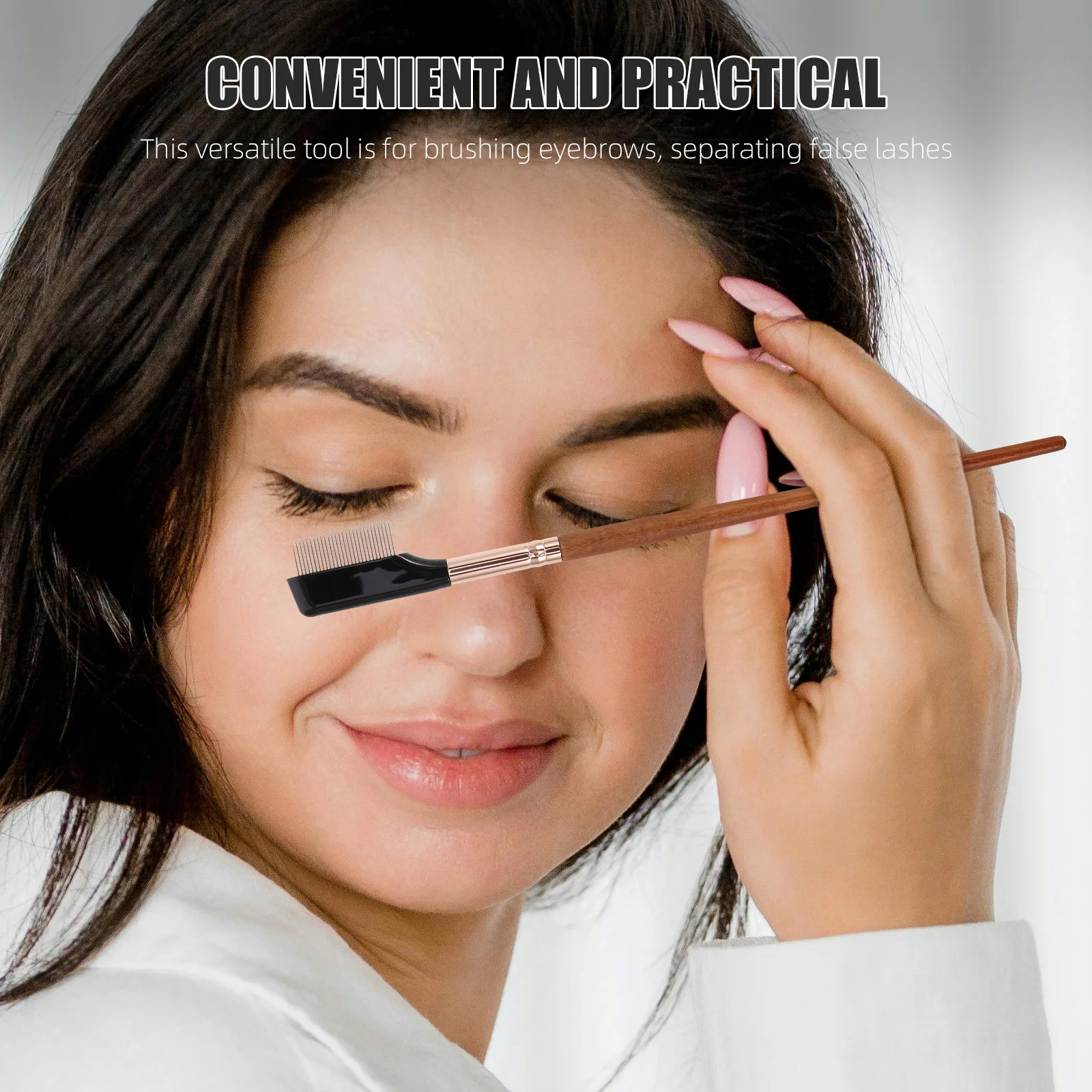 Peigne à cils en métal Durable, brosse à sourcils, manche ergonomique en bois, outil de toilettage pour faux cils naturels, café