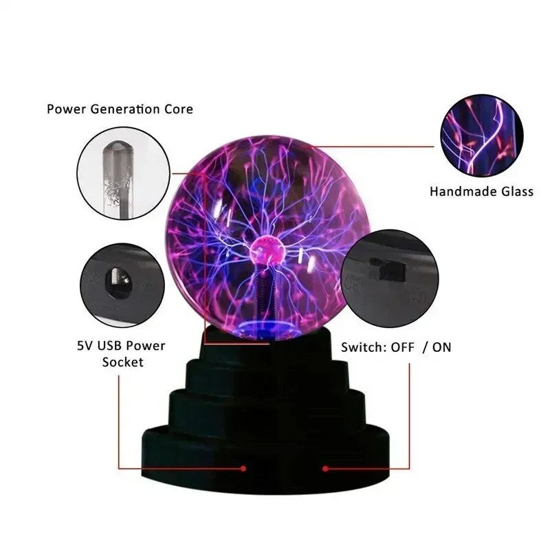 Lampe boule plasma magique de 3 pouces, veilleuse tactile sensible, nouveauté, cadeau d'anniversaire et de noël pour enfants