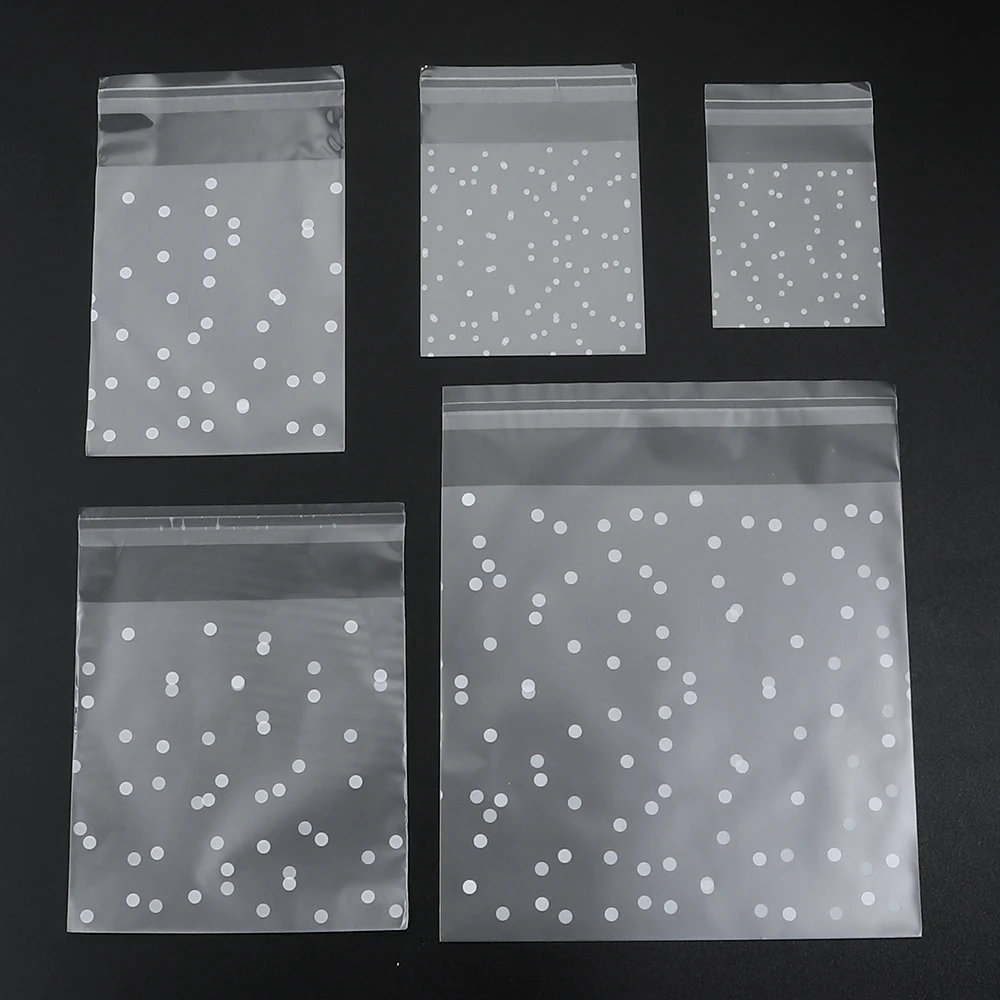 100pcs/lot Plastic Transparent Cellophane Bags Polka Dot Candy Cookie Jewelry Pouches For Birthday Party Gifts Packaging Bags