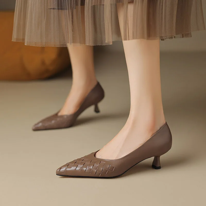 

Женские туфли-лодочки Phoentin из натуральной кожи, с острым носком, на среднем каблуке, элегантные офисные туфли-лодочки, модель 42 FT2737, 2023