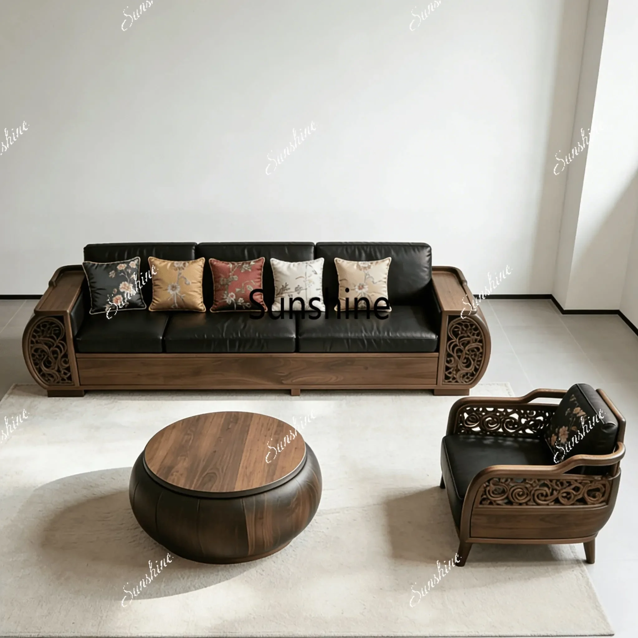 

YNew Chinese straight row solid wood sofa combination home hotel famous high-end furniture