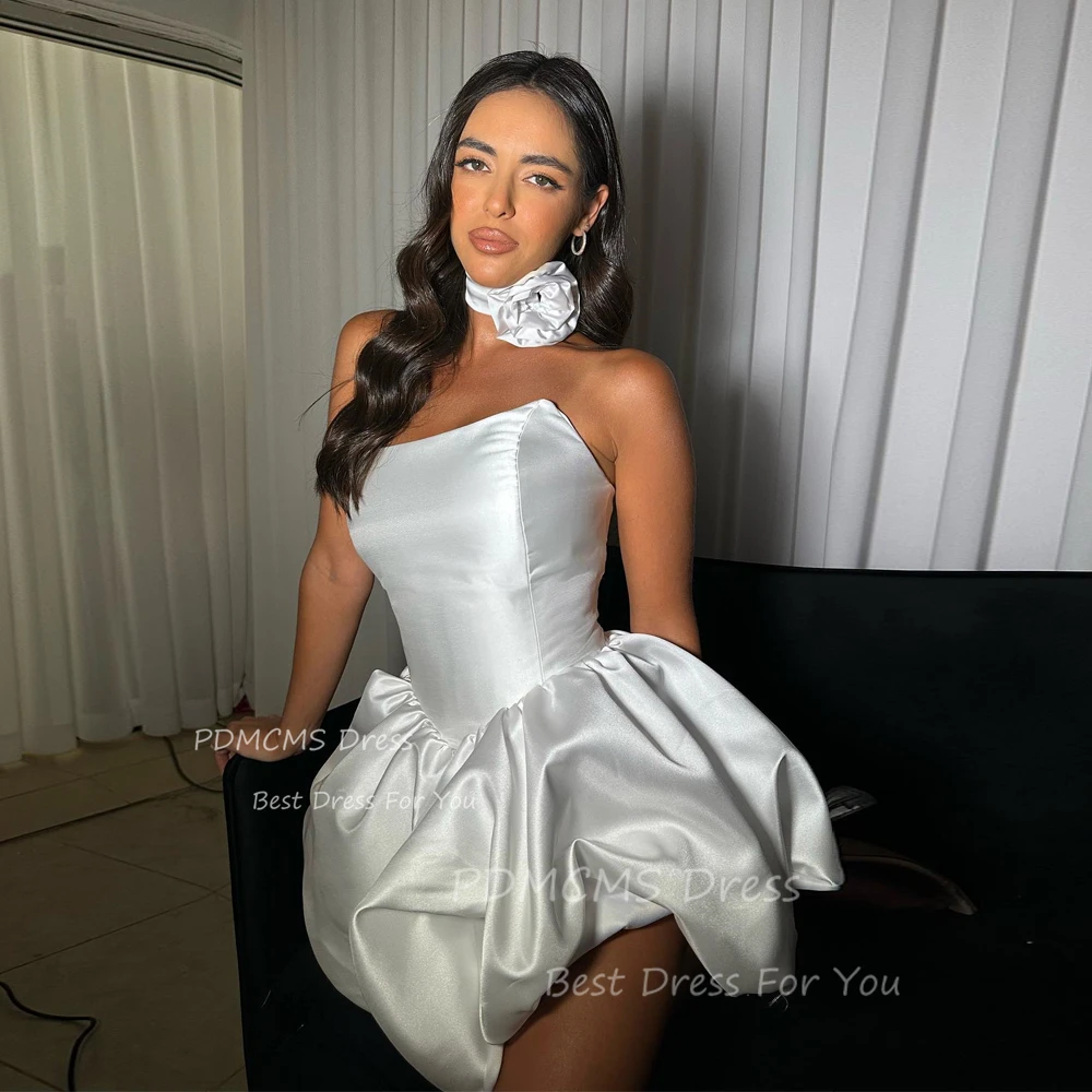 Elegant Mini Strapless A Line Bridal Dresses Women Sleeveless Prom Gowns Bride Lady Puffy Short Wedding Party Dress with Choker