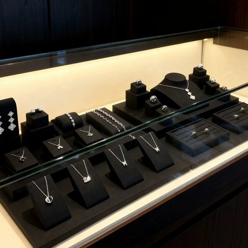 Women Jewelry Display Holder Showcase Ring Displays Rack Black Bracelet Displays Holder Jeweler Pendant Collection Holders