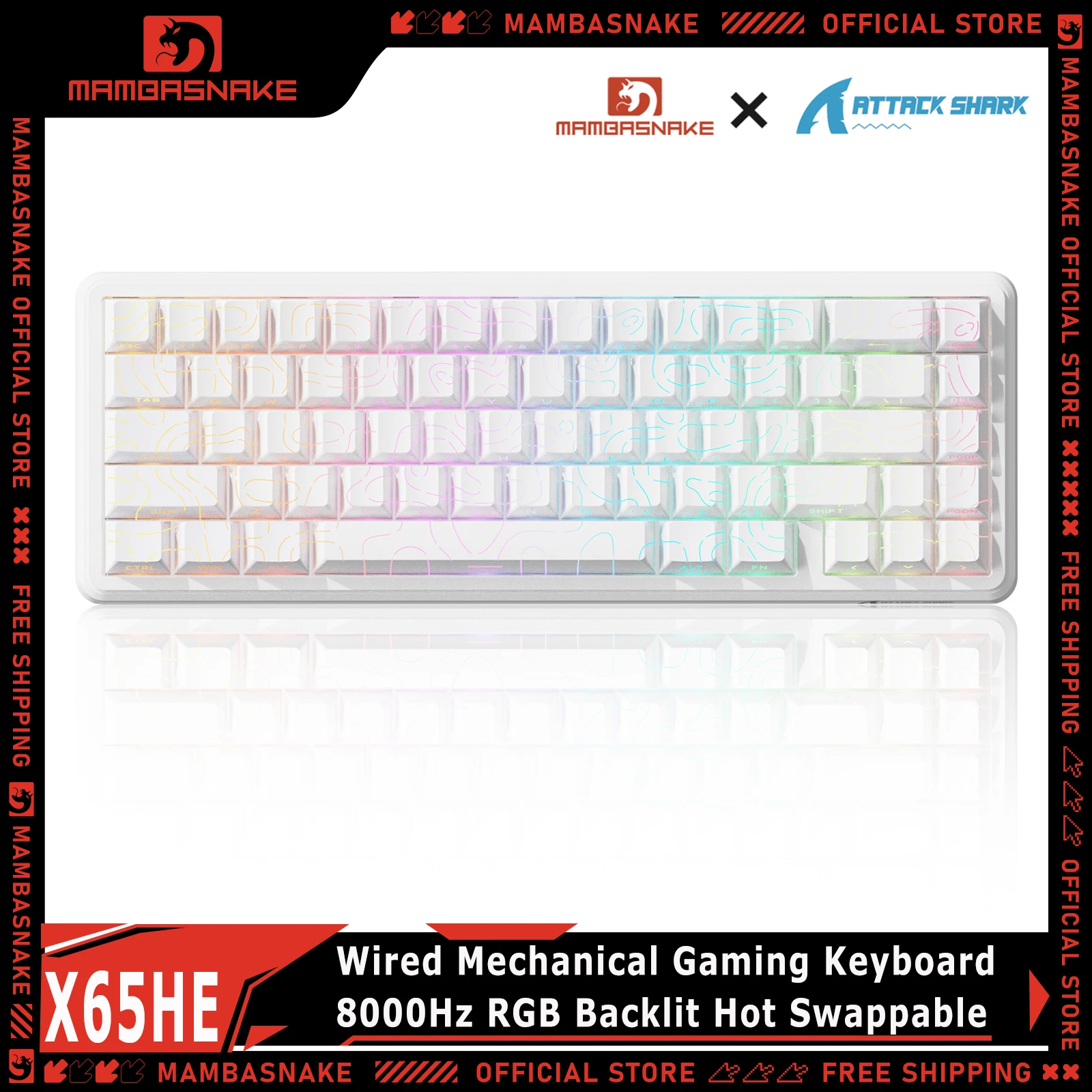 ATTACK SHARK X65HE 65% Wired Mechanical Gaming Keyboard 8000Hz Magnetic Switch RGB Backlit Hot Swappable for PC