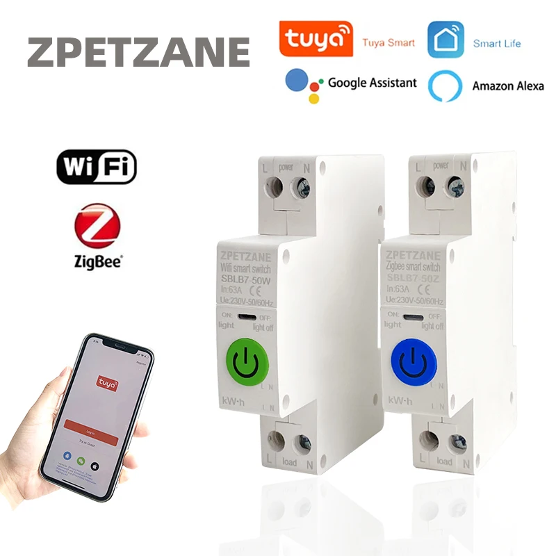 

Tuya WIFI Zigbee Smart Circuit Breaker Power Metering 1P 1-63A Adjustable DIN Rail Wireless Remote Control Switch By APP