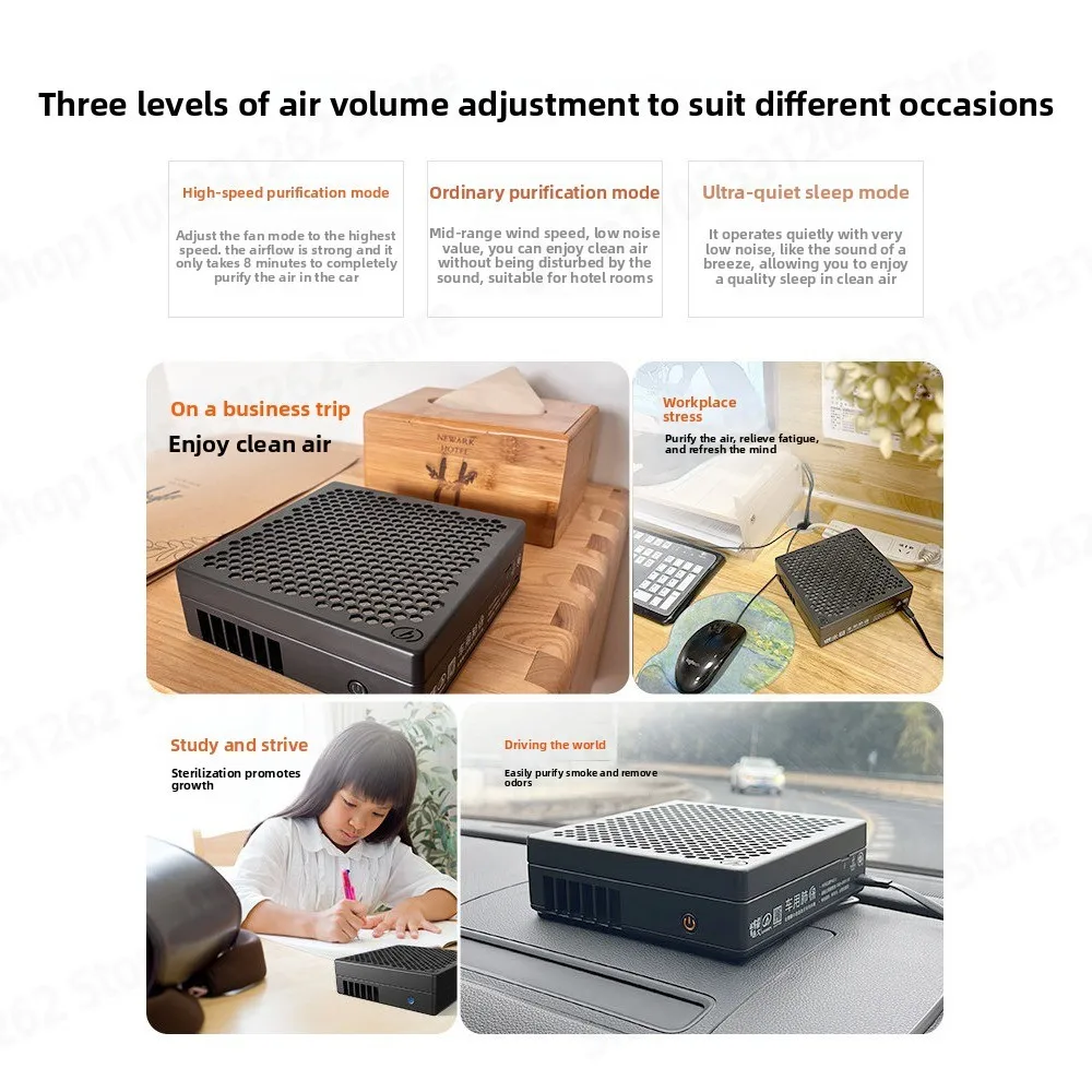 Car Air Purifier with H13 True HEPA Filter Formaldehyde PM2.5 Removal 3-Speed  Mini Cleaner for Car Office Desktop