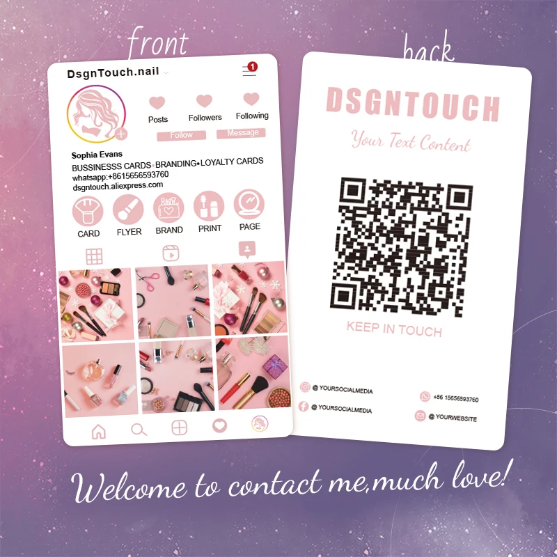 DsgnTouch Custom Small Business Card 2024 Template Design Social Media QR Code Instagram Business Card Personalized Printing