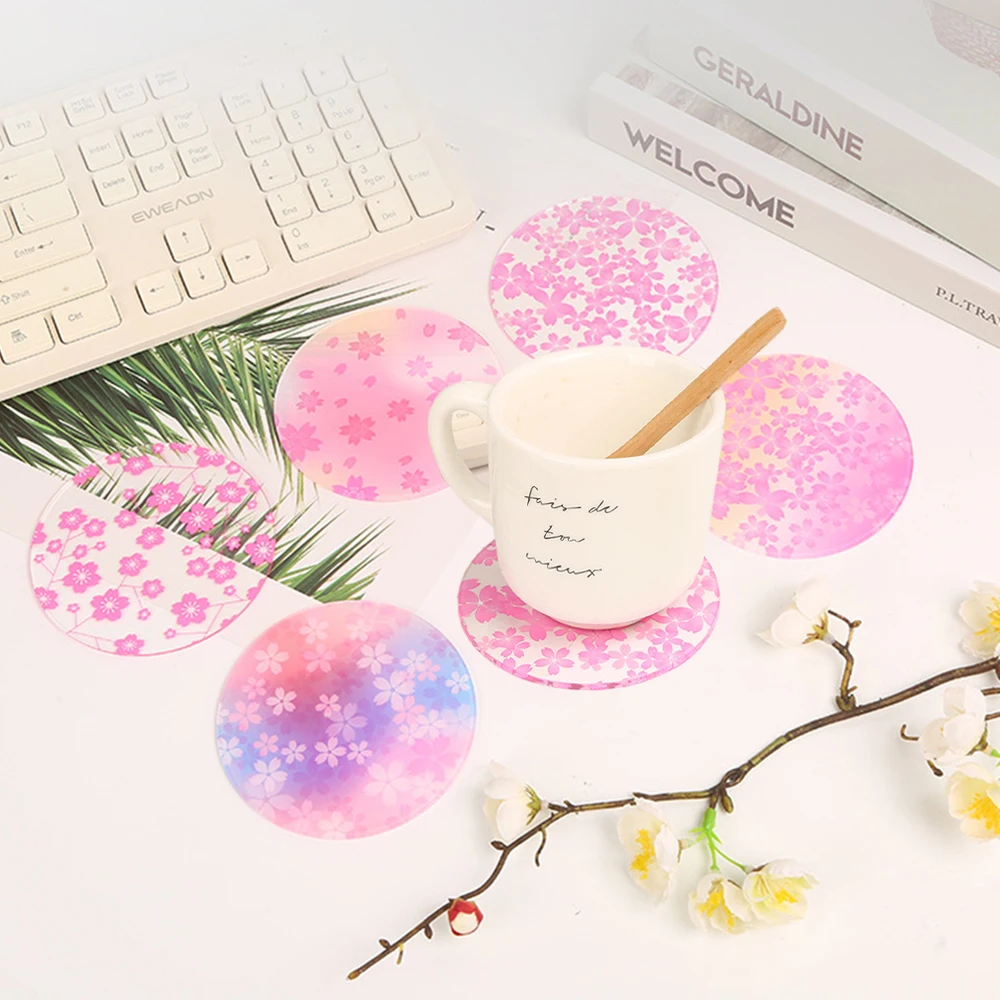 1pc Sakura Coffee Cup Coaster Cherry Blossom Heat Insulation Table Mat For Tea Milk Mug Mat For Kitchen Placemat Desktop Decors