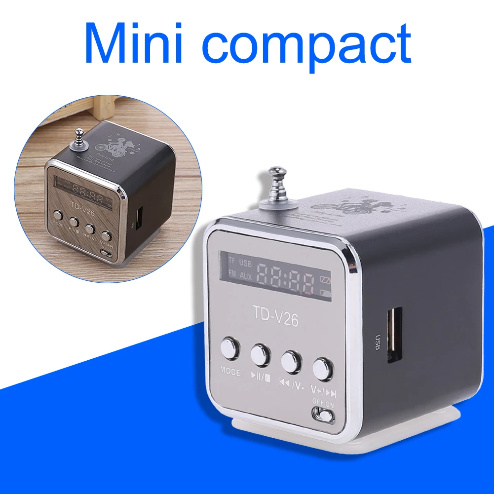مكبر صوت راديو FM صغير محمول TD-V26 مع شاشة LCD وبطاقة TF يدعم تصميم مدمج وخفيف الوزن #1