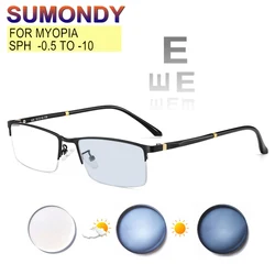 Myopia Glasses Prescription -0.5 To -10 Men Women Alloy Half Frame Nearsighted Spectacles Blue Ray Blocking Or Photochromic UF25