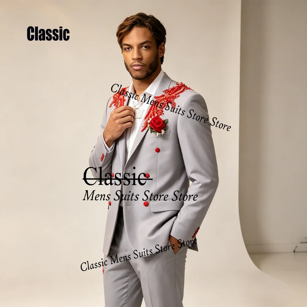 Customized Elegant Crystal Diamond For Men Suit Glitter Gem 2 Pieces Groom Male Blazer Ropa Hombre Simple Slim Wedding Tuxedos