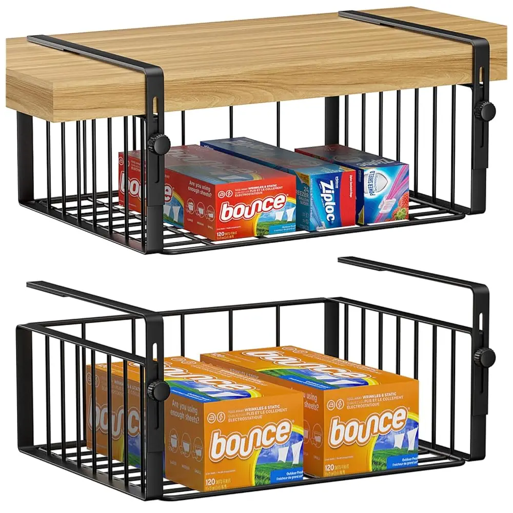 

2Pa Under Shelf Basket Organizer,Adjustable Hanging Holder Storage For Cabinet Pantry Kitchen Cupboard Desk Counter Bookshelf