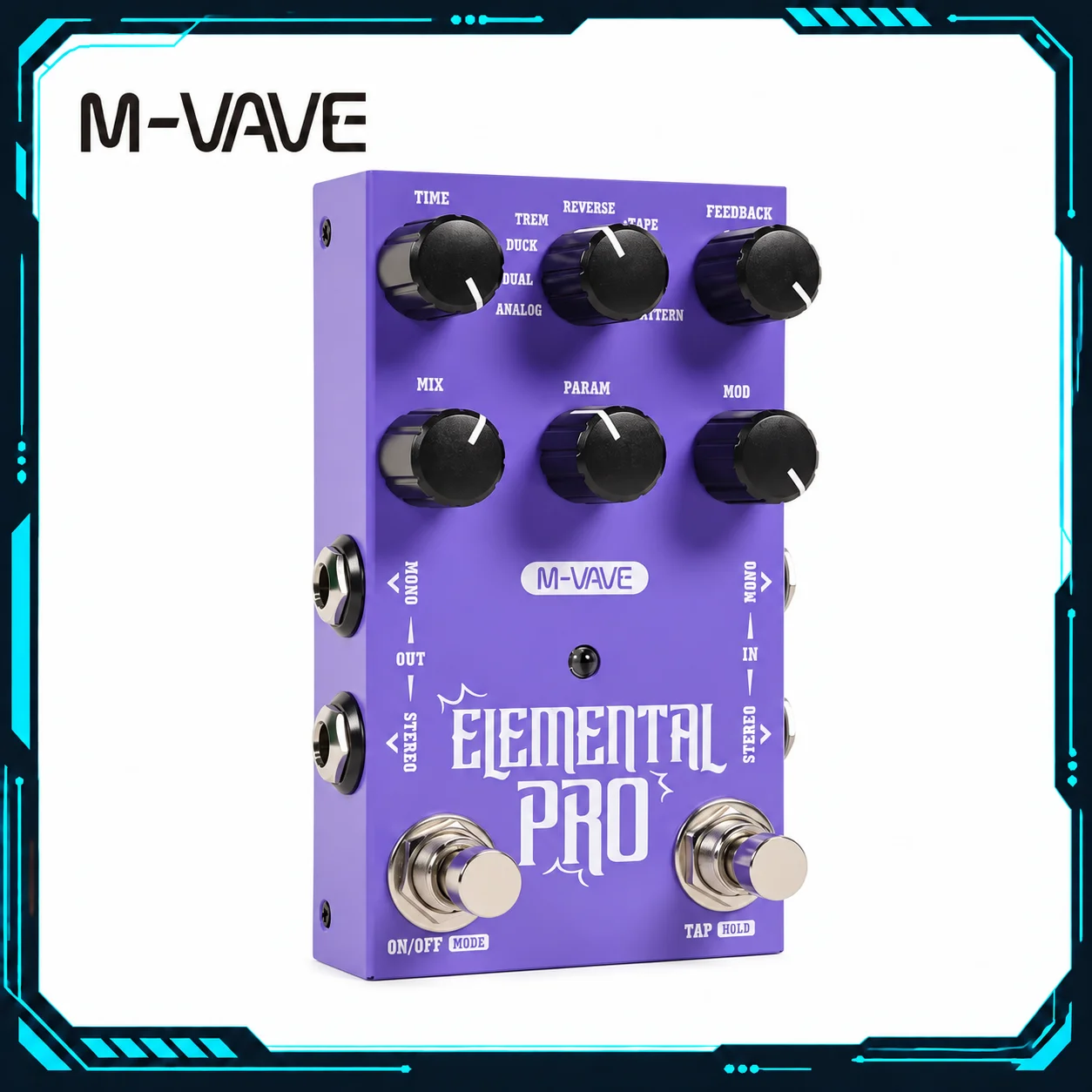 m-vave-elemental-pro-stereo-delay-pedal-9-analog-reverse-ice-lofi-modes-tap-mash-hold-stereo-pong-usb-dc-9v