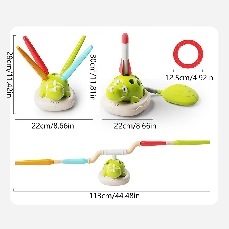 Spinning Dinosaur Toy, 3 In 1 Dinosaur Rocket Launcher, Ring Toss & Musical Jumping Toy For Kids, Dinosaur Sports & Outside Toys