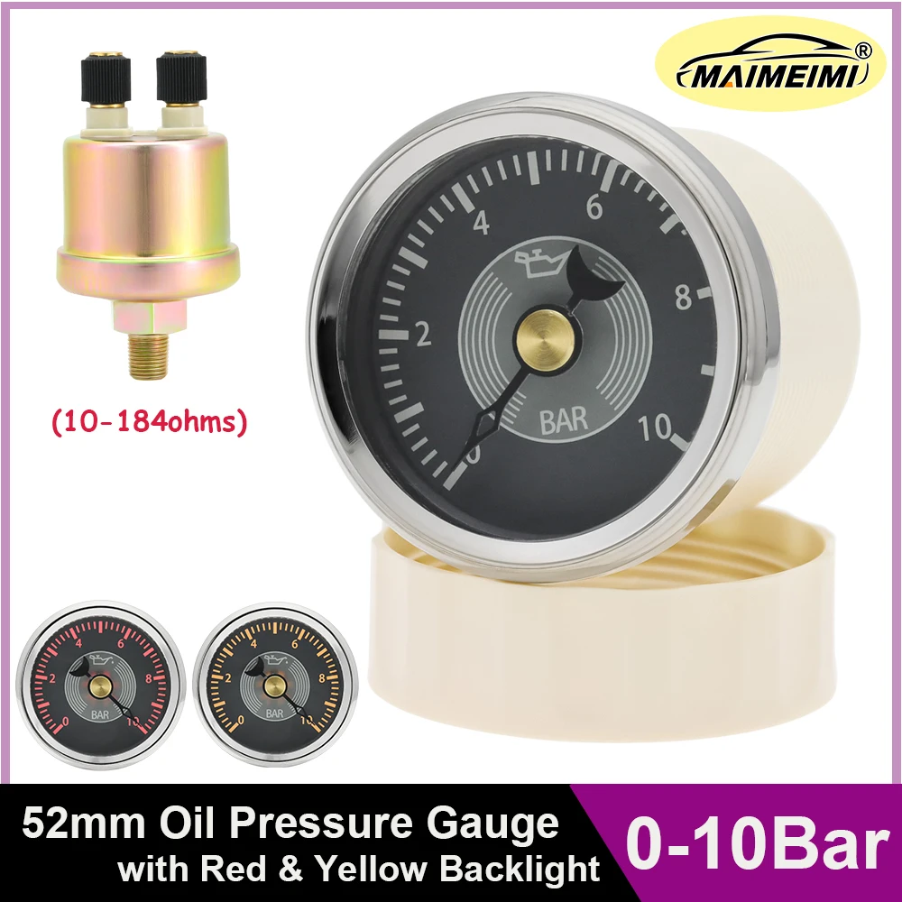 

Car Accessories 52mm/2in Universal Boat Auto Oil Pressure Gauge Oil Pressure Sensor 1/8NPT Red Yellow LED Meter For 12V 24V
