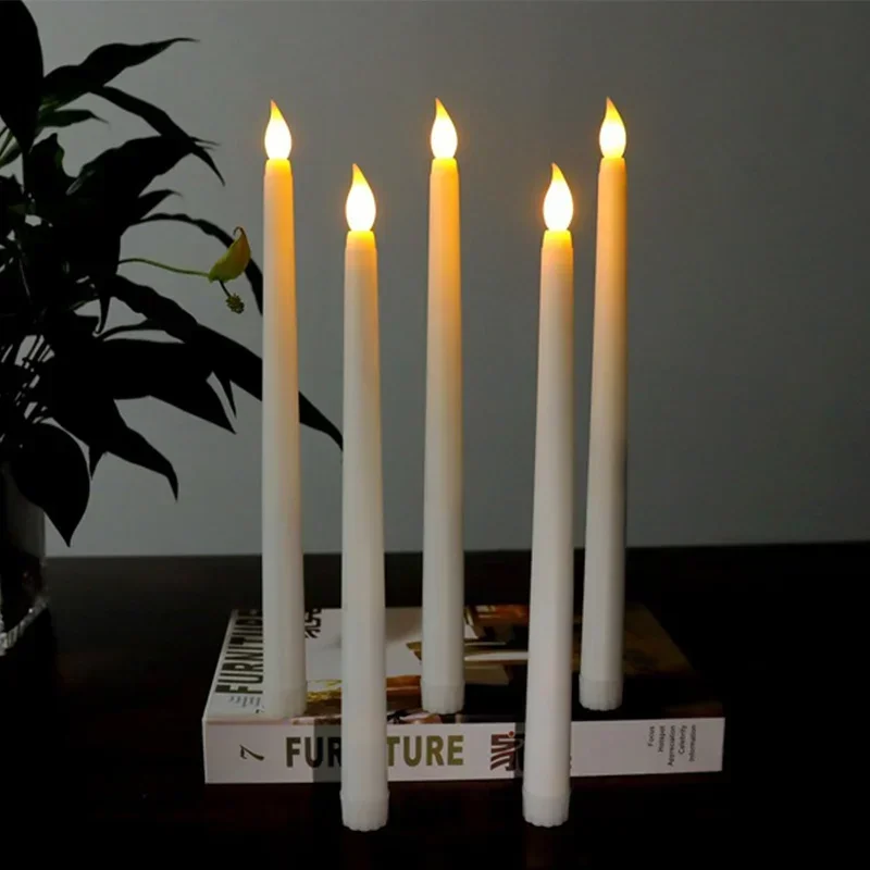 4/1PCS Long Christmas LED Candle Flameless Pointed Candle Light Battery Powered Church Flickering Candle Light Home Decoration