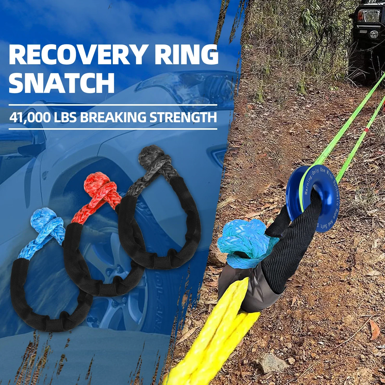 41000lbs Soft Shackle Synthetic Rope Heavy Duty Offroad 4X4 Tow Shackle Strap with Protective Sleeve for Jeep Truck SUV image 6