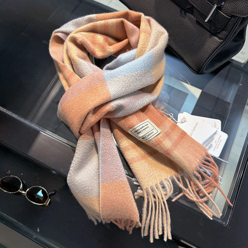 Шарф из 100% чистого кашемира, женский зимний теплый кашемировый платок, шахматный дизайн, аксессуар для пары, ветрозащитный шарф премиум-класса