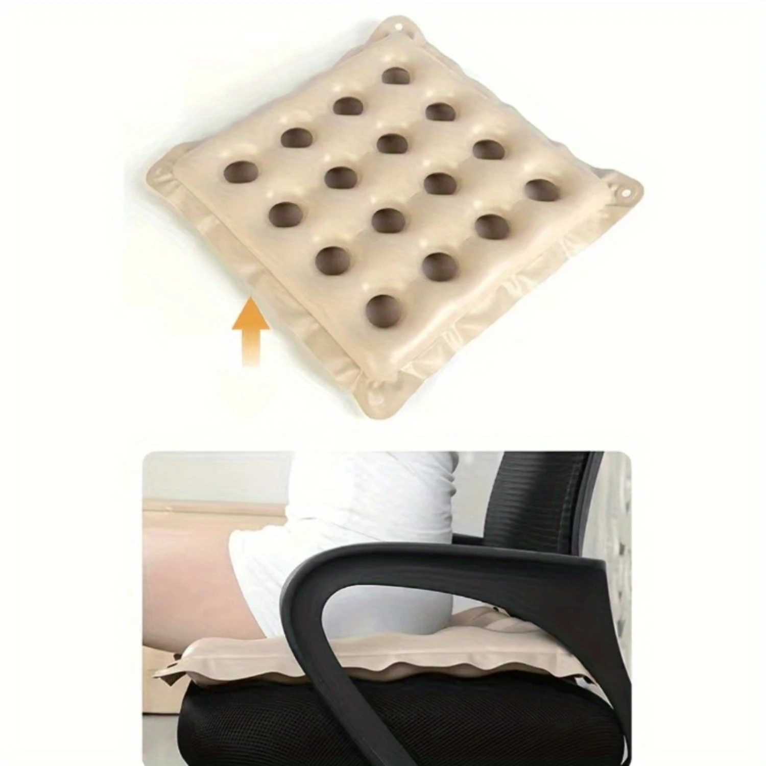 1Pc Inflatable Pvc Seat Cushion For Office Chairs & Cars - 16-Hole Square Design, Anti-Decubitus, Comfortable Air Cushion For Ad