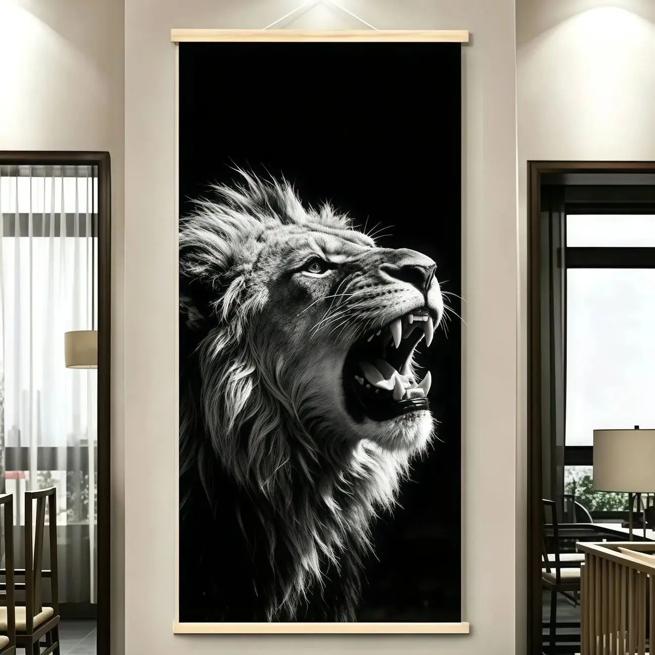 VIKAMA Tiger Eagle Wolf Buffalo Animal Wall Art Scroll Painting Feng Shui Decor for Home Office Study Entry Gift