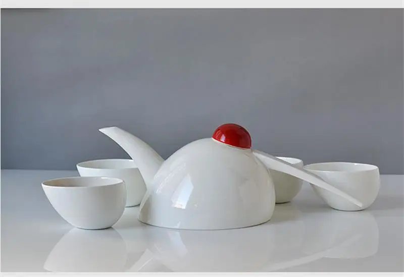 5pcs Set, Designed, Bone China Teapot and Tea Cup Plain White Ceramic Kung Fu Chinese Set Service