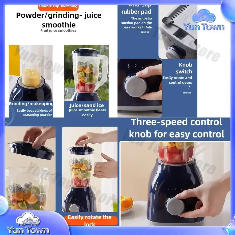 Home Juicer 4 Blades 3000mAh Multifunctional Blender Knob Juicer Ice Crusher High Juicing Rate Kitchen Tools 1.2L