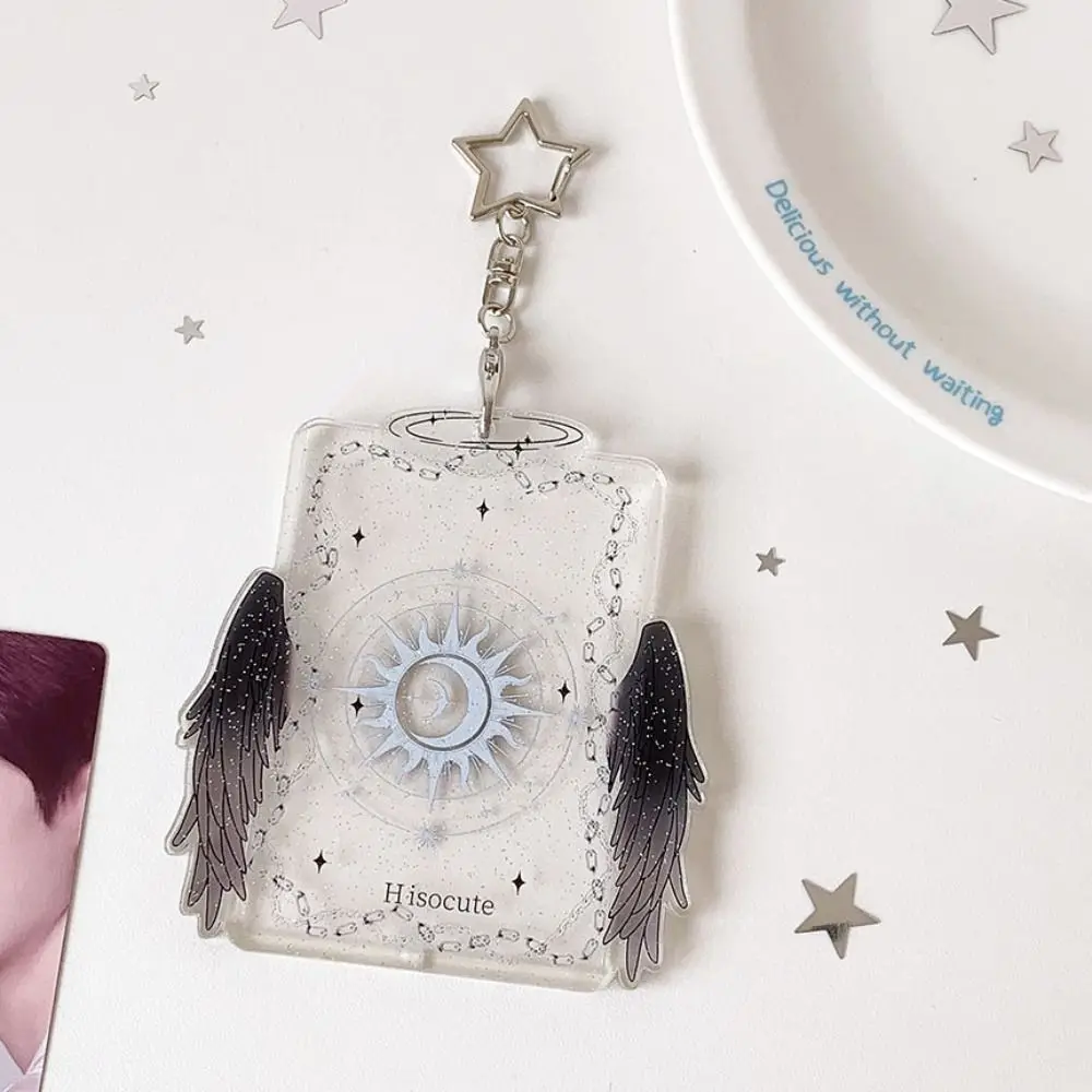 Cute 3 Inch Card Holder Angel Wings Colorful Card Sleeve Clear Acrylic ID Card Cover
