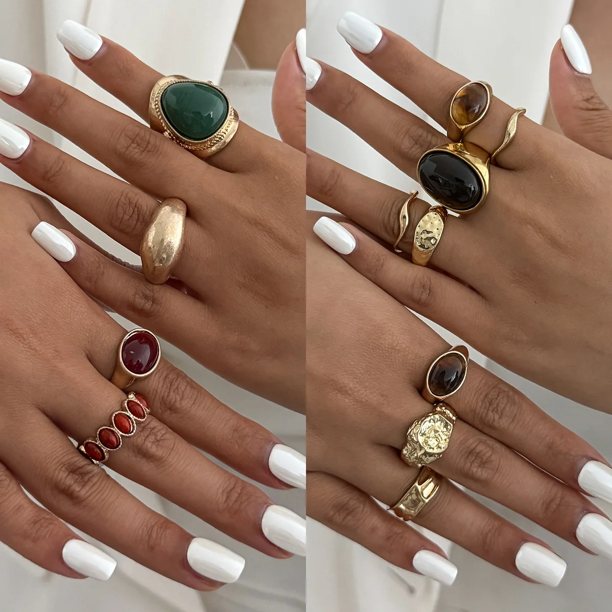 4/8pcs Set Personality Trend Smooth Surface Wrinkles Liquid Metal Acrylic Gemstone Open Rings for Men Women Designer Jewelry Set