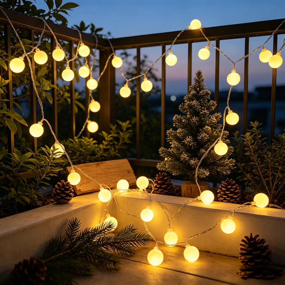 1pc Globe String Lights, 40LEDs Fairy Lights USB Powered 8 Modes Christmas Indoor String Lights with Remote for Christmas Decor