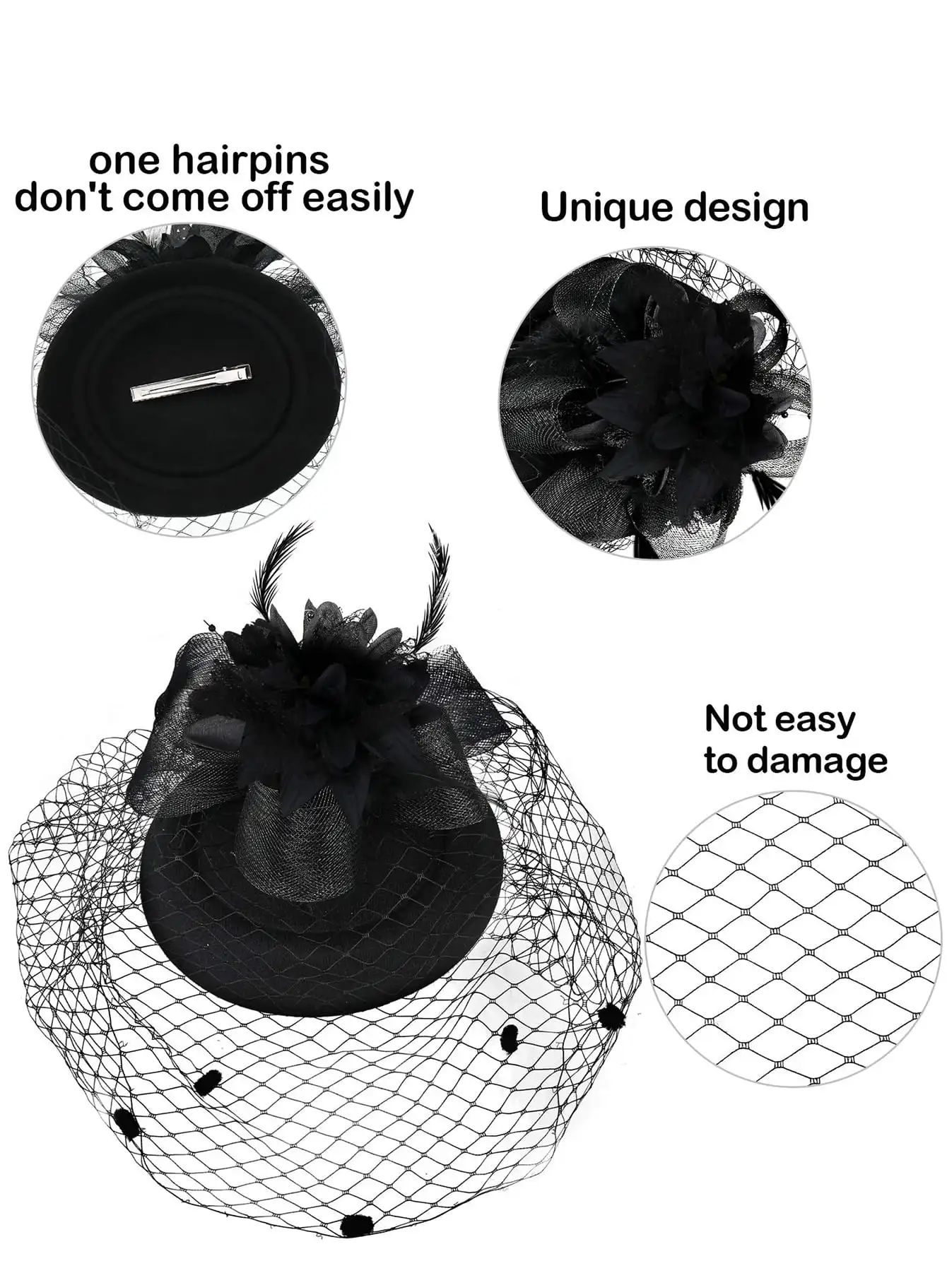 Fascinators Hat for Women Pillbox Hat Black Veil Funeral Hat Tea Party Hat and Lace Gloves 50s Costume