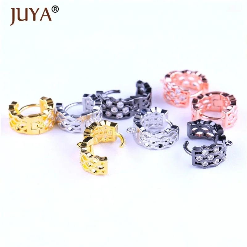 JUYA 1Pair Copper Clasps Hooks Earrings CZ Zircon Hoop For DIY Needlework Pearl Earrings Jewelry Making Findings Accessories