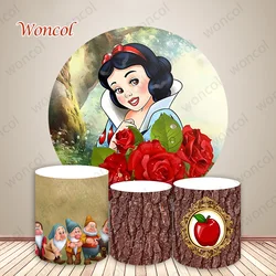 Disney Snow White Round Backdrop 1st Princess Birthday Backdrop Snow White and The Seven Dwarfs Cylinder Cover Baby Shower Prop