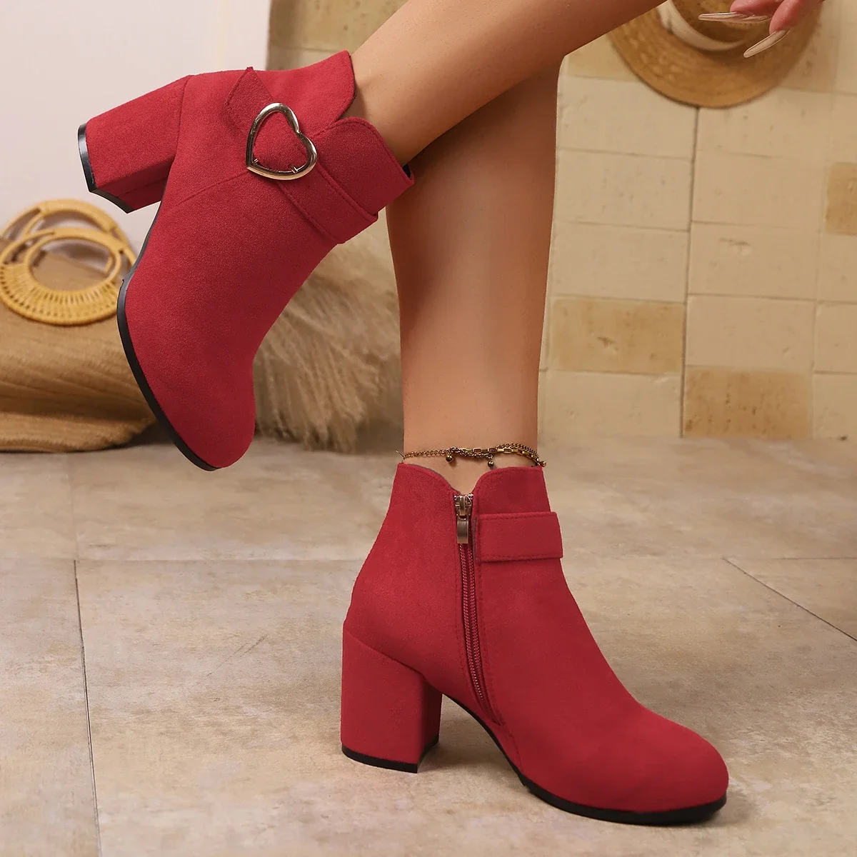 Damen-Stiefeletten Retro Wildleder Casual Kurze Stiefel Plateau Hohe Absätze Seitenreißverschluss Elegante Stiefeletten Designer-Stiefel – Detail 3