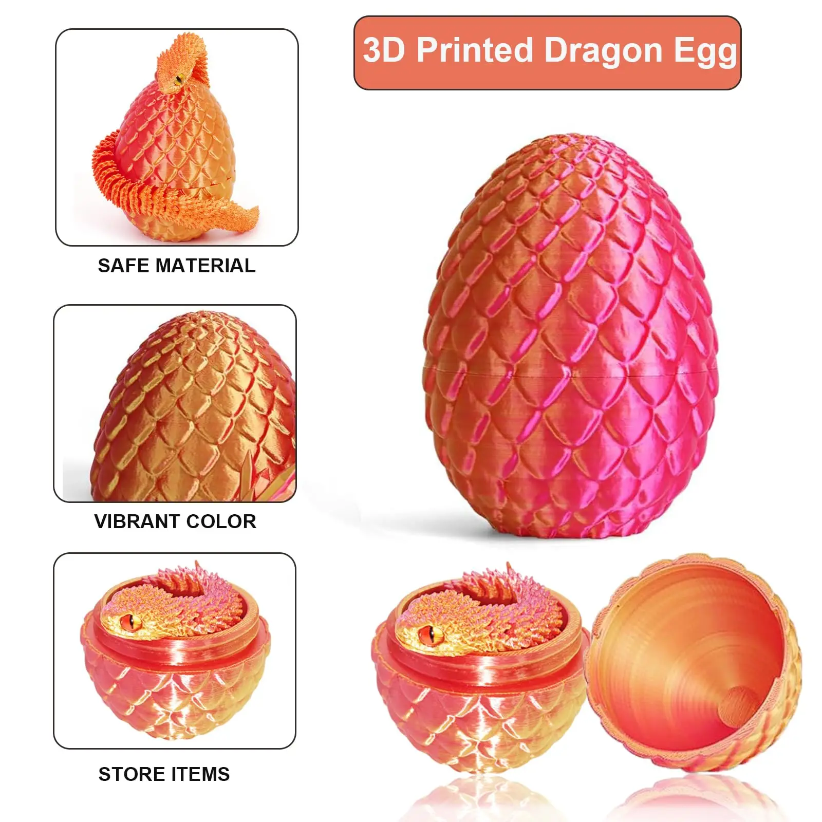 3D-geprint slangenei en drakenei-speelgoed Volledig gelede slangendraakcollectie Verrassingssimulatie Speelgoeddecoratie