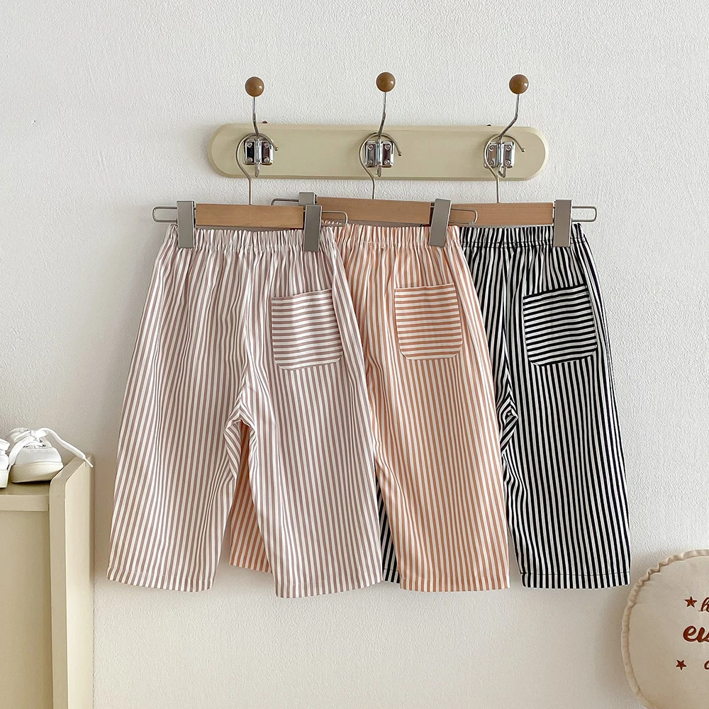 Frühling Vintage Streifen Hosen für Jungen Casual Tasche Gummibänder Taille Hosen für Kleinkind Mädchen Kleidung Kinder Lose Hosen