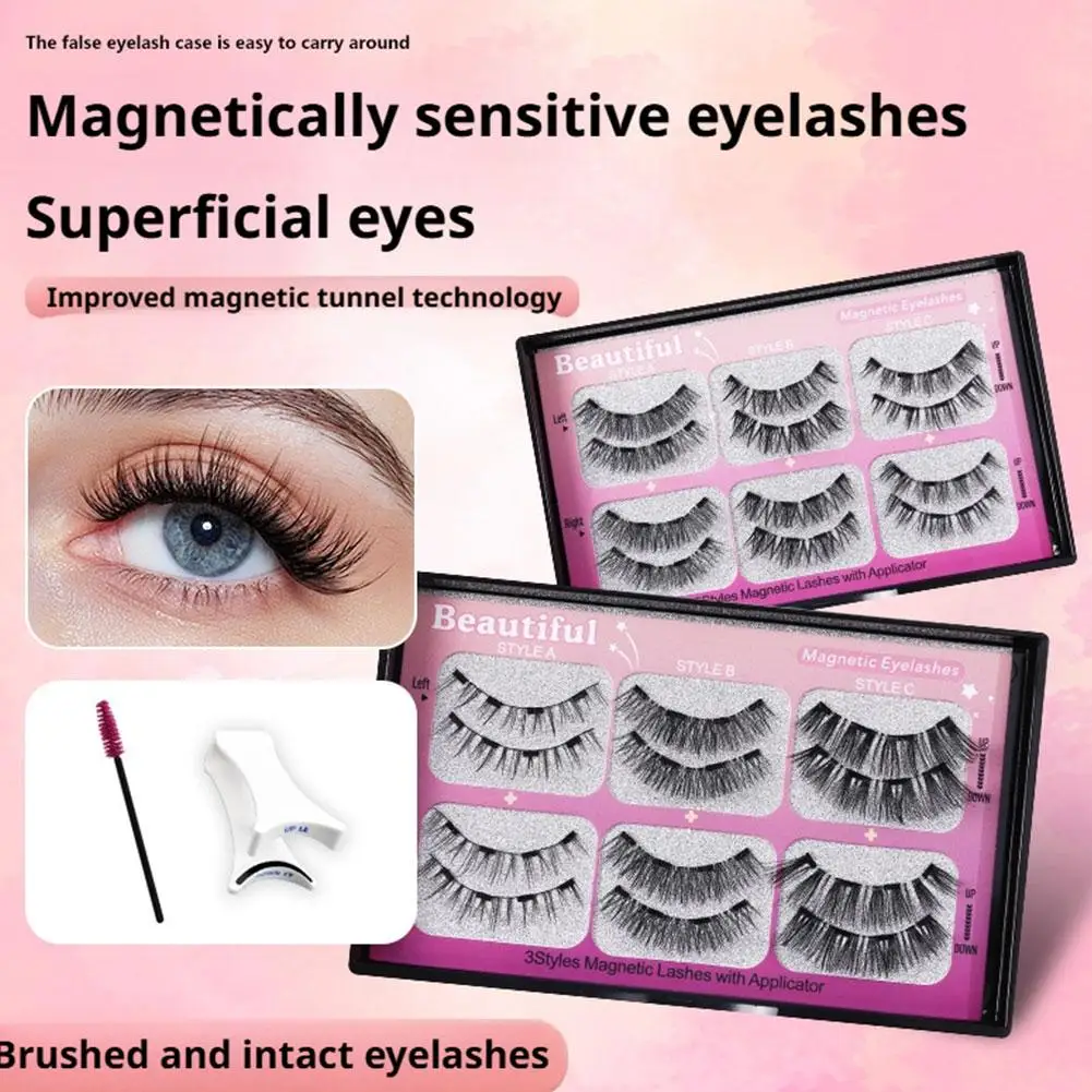 3 paia di ciglia magnetiche fatte a mano soffici ciglia finte visone riutilizzabili ciglia finte naturali e set di pennelli magnetici per il trucco