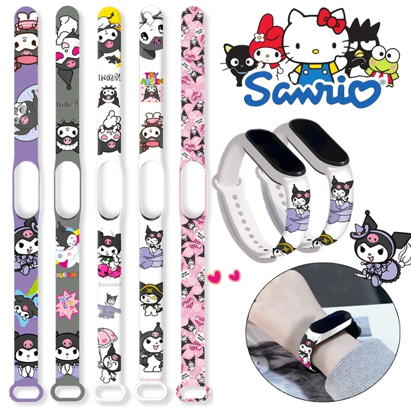 Ремешок Sanrio Kuromi для Xiaomi Mi Band 3/4/5/6/7, милый мультяшный силиконовый сменный Браслет для спортивных часов, аксессуары для умных часов