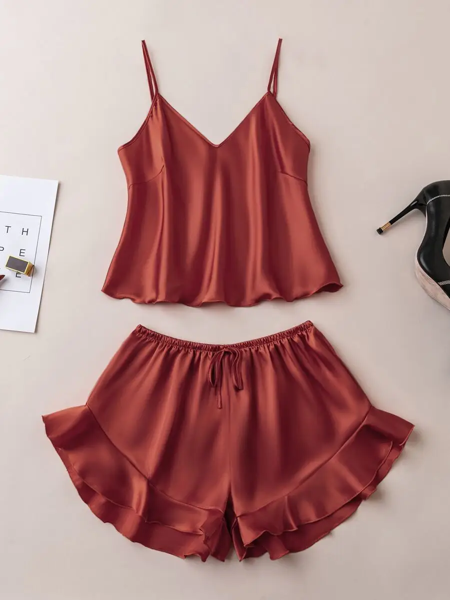 Women Satin Camisole And Shorts Pajama Set