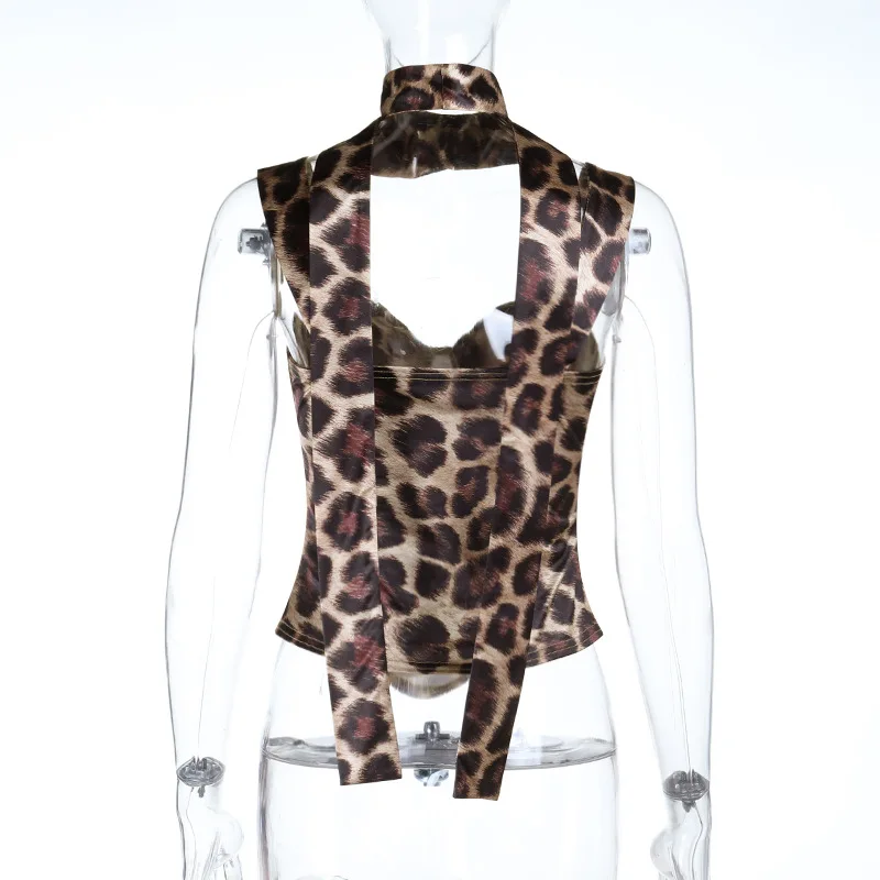 Modisches, schlankes, kurzes, sexy Leopardenmuster-Bandhemd, Herbst 2022, Damenbekleidung im europäischen Stil mit V-Ausschnitt