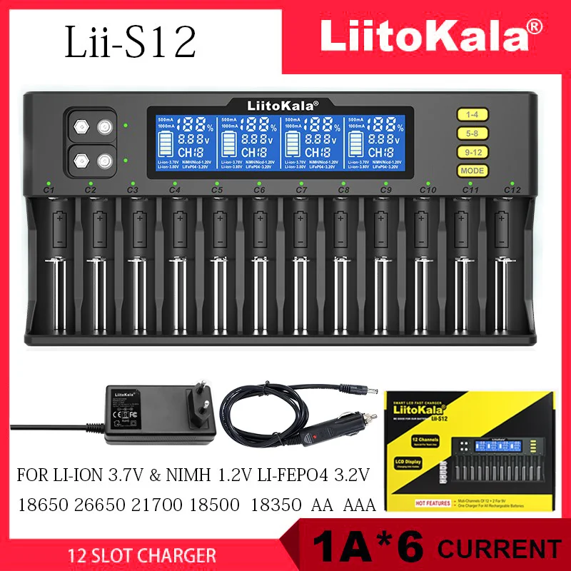 LiitoKala Lii-S12 - Lii-M4 Lii-PD2 18650 Battery Charger For 26650 21700 18350 18500 1.2V 3.7V AA AAA Lion Battery AA AAA