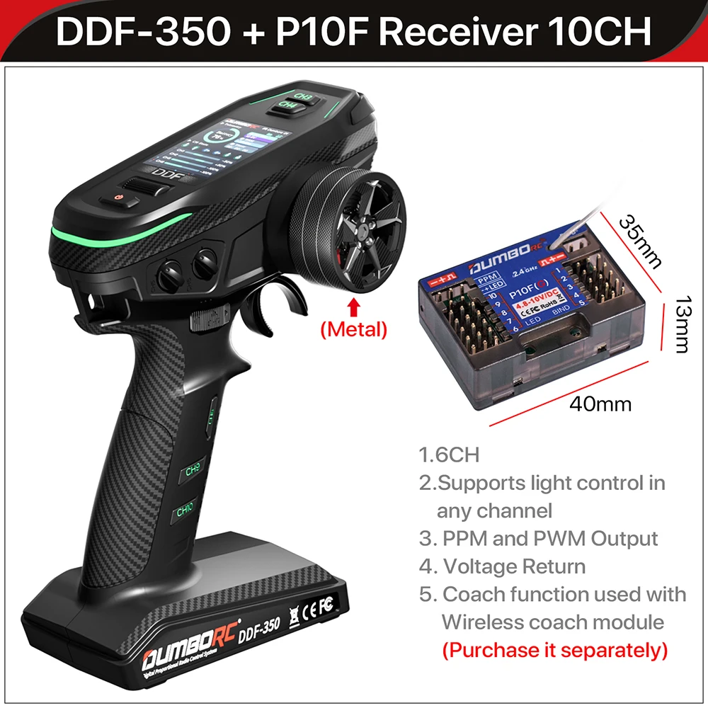 DUMBORC 2.4G 10CH Digital Radio Remote Controller DDF-350 Transmitter with Receiver for RC Car Boat Tank LCD FHSS System image 3
