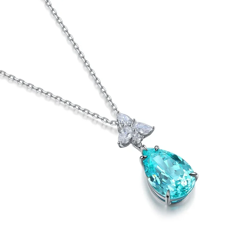 

Pirmiana Fashion Pear Shape 9.53ct Lab Grown Paraiba Sapphire Pendant Necklace S925 Silver Jewelry Engagement Gift Women