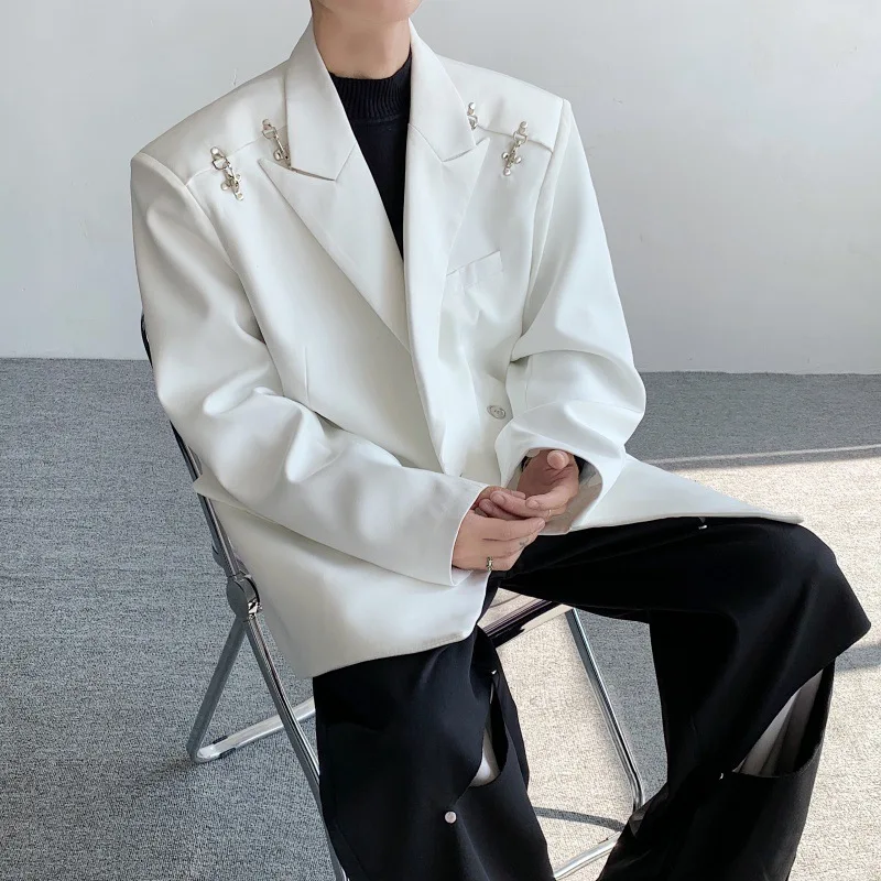 Y2K Temperament Airplane Buckle Pad Shoulder Suit mens jacket costume homme verde hombre men clothing coat men