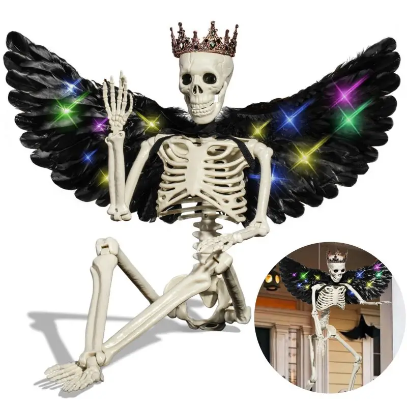 Outdoor/Indoor Halloween Party Skeleton 3FT Realistic Life Size Skeleton with Wings Full Body Adjustable Joints Skeleton Decor